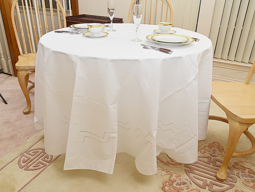 Hemstitched Round Tablecloth 90 inches Round.White